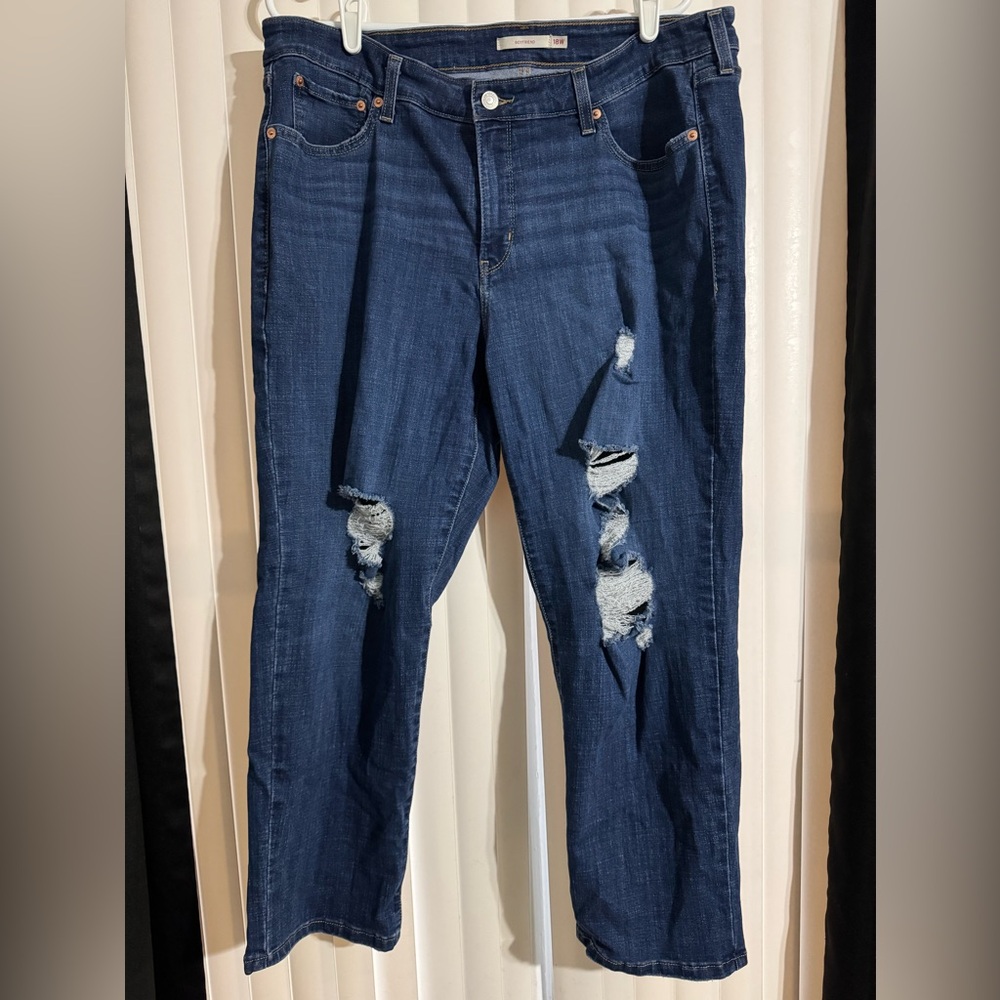 Levi's Dark Blue Distressed Boyfriend Jeans